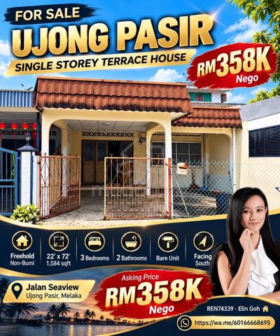 Melaka Ujong Pasir Jalan Seaview Single Storey Terrace Freehold 1