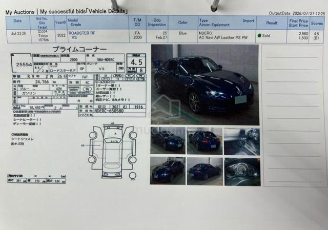 2022 Mazda MX-5 2.0 RF ROADSTER (A)GRADE 4.5b 25K - 4