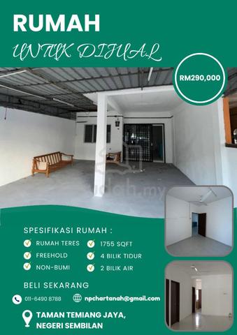FREEHOLD 4 BILIK 🔥 Teres Luas Taman Temiang Jaya Seremban 1