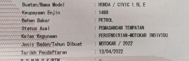 Honda CIVIC 1.5 E FSR Vtec Turbo Ori Condition Car - 2