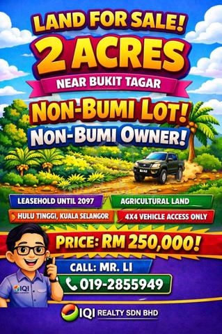 Cheap 2 acre non-bumi lot at Daerah Kuala Selangor 250k lump sum only 1