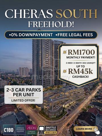 [CASHBACK RM45K] Cheras South freehold condo | 3-4 Beds | 2-3 Car Parks Express Ramp 1