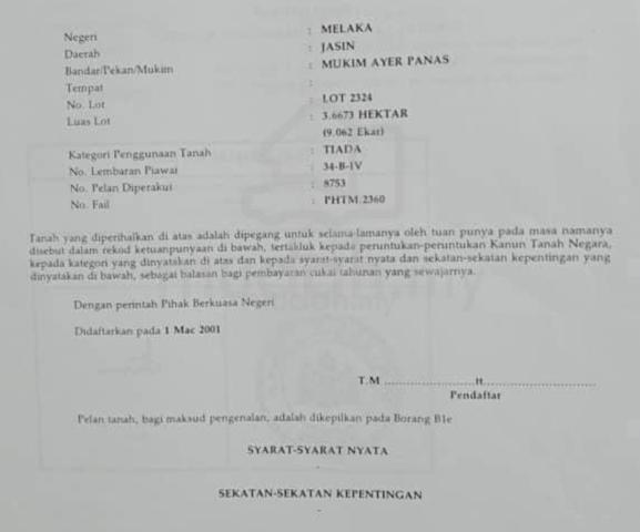 Melaka Jasin Agricultural Freehold Land For Sale 1