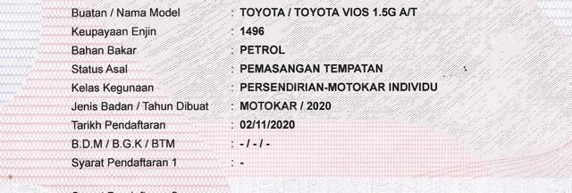 CASH OTR 2020 Toyota VIOS 1.5 G (A) 1THN WARANTY - 2