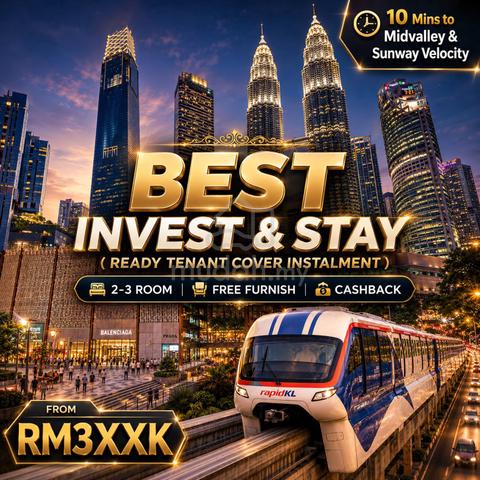 1 Stop to LRT Midvalley - Mth 1.4K【 1st Home 0% D/P 】Beside MRT & KTM 1