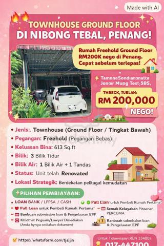 Townhouse Ground Floor Taman Cenderawasih, Nibong Tebal 1