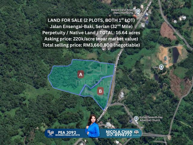 16.64 acres📍(32nd Mile) Jalan Ensengei-Baki, Serian 1st LOT FOR SALE 1