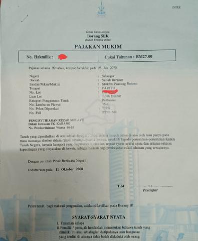 Tanah untuk dijual sungai panjang sabak bernam 1