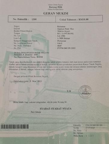 Tanah Tepi Jalan Kasban Kg Lanchang Mukim Jejawi pasir mas 1