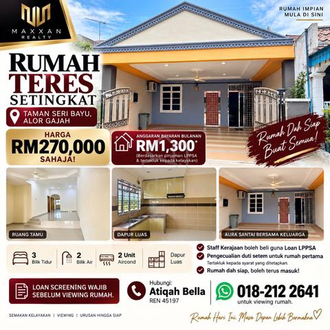 Rumah Murah Alor Gajah,TAMAN SERI BAYU Fasa 2 [RENO,READY TO MOVE] 1