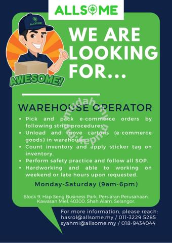 Warehouse Operator Jobs Available In Shah Alam Selangor