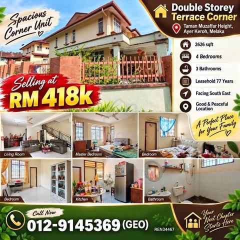 BELOW MV 2 Storey Terrace CORNER Muzaffar Height Ayer Keroh Melaka 1