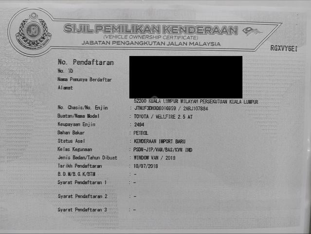 2018 Toyota VELLFIRE 2.5 ZG  =100% NOT ACCIDENT - 2