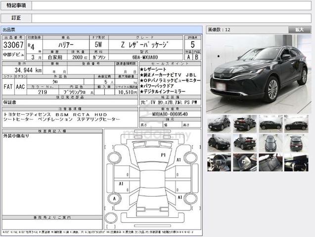 2022 Toyota HARRIER 2.0 Z Leather Grade 5 360 Cam - 2