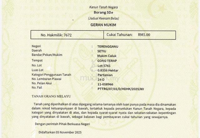 tanah pertanian untuk dijual kg gong terap 1