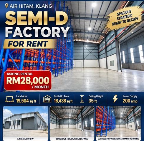 Parkland Kawasan Perindustrian Semi D Factory FOR RENT Klang 1