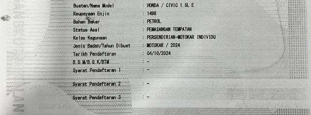 2024 Honda CIVIC 1.5 E (A) [SERVICE HONDA] - 2