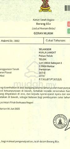 Agricultural Land For Sale at Telok Panglima Garang 1