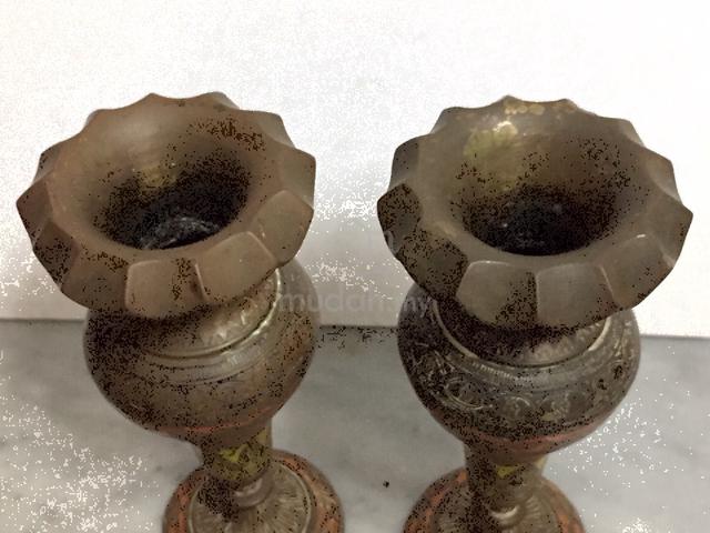 Antique Brass Vases with Enamel Etching (Pair) - photo 6 of 6