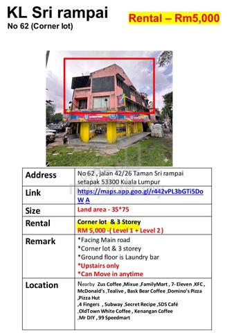 KL Sri rampai 2 Floor (Corner lot) For Rent 1
