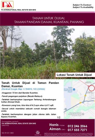 Tanah untuk dijual di Taman Pandan Damai, Kuantan 1
