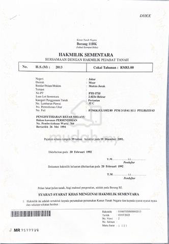 Tanah Kelapa Sawit Mukim Jorak Pagoh, 5 ekar Rezab Melayu Untuk DiJual 1