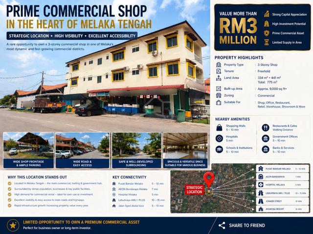 3 Storey Freehold Shop Tengkera Melaka 9000 sqft 1