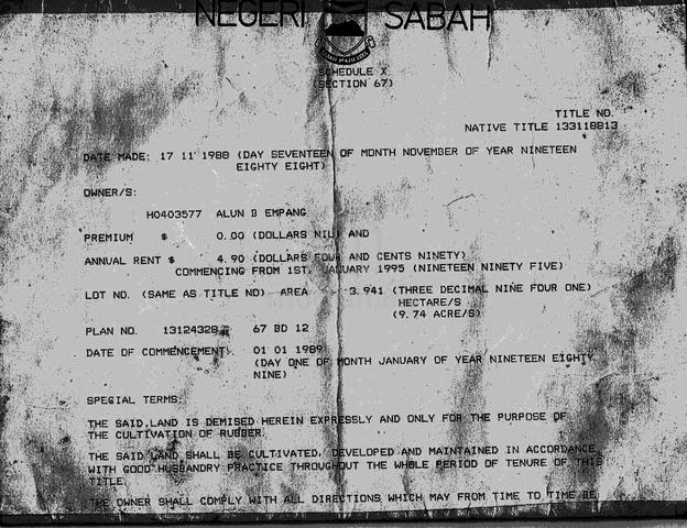 Tanah NT 9.74 Ekar Keningau 1