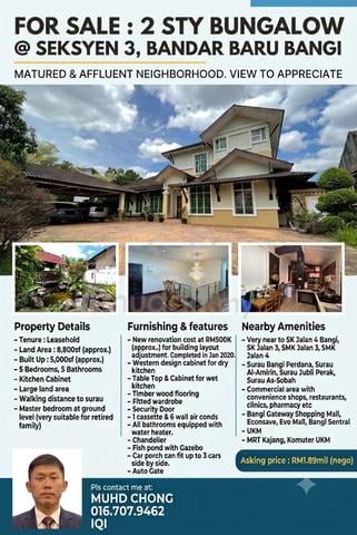 2 Storey Bungalow @ Seksyen 3, Bandar Baru Bangi 1