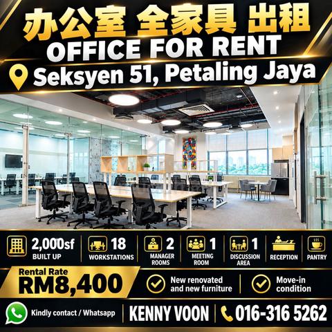 2000sf Fully Furnish, Seksyen 51, Petaling  Jaya, PJ 1