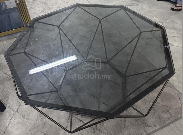 Geometric Glass Top Coffee Table with Metal Frame - photo 2 of 5