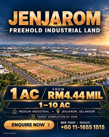 Jenjarom 工业地出售 寻找约 1 acre 工业地自建厂房?这里有不同面积的地块可选,最高可看至约 10 acres。 1