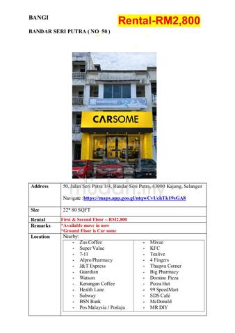 FOR RENT | Commercial Shop – 1st & 2nd Floor @ Bandar Seri Putra 1