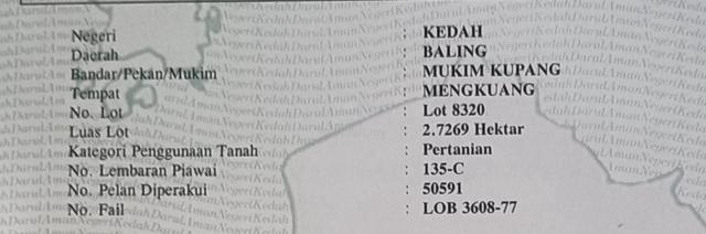Kedudukan tanah lebih kurang 1km daripada jalan besar. 1