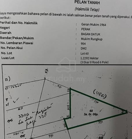 Tanah 3 ekar untuk dijual di Rungkup Kecil, Bagan Datuk 1