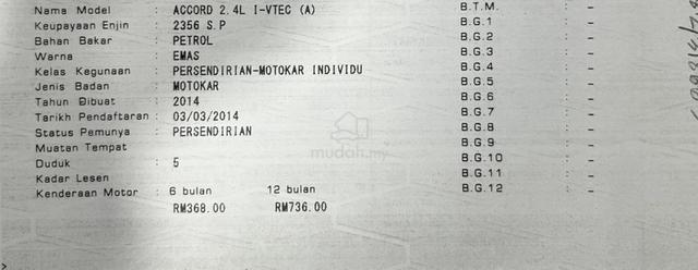 2014 Honda ACCORD 2.4 I-VTEC (A) [SERVICE RECORD] - 2