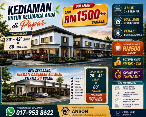 Rumah Teres Dekat Pekan Papar | Taman Mewah Utama Papar 1