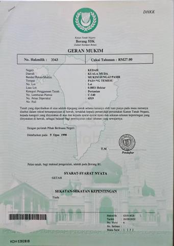 FREEHOLD International Agriculture Land Taman Sejati Sungai Petani 1