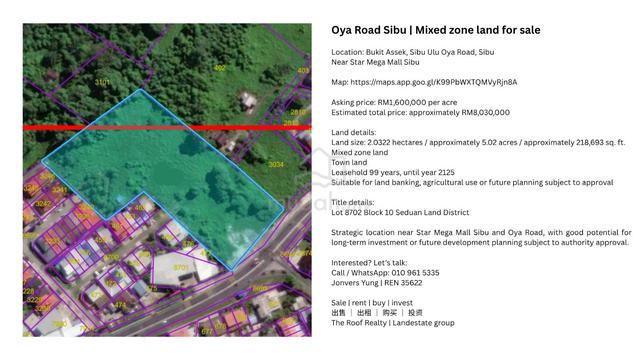Oya Road Sibu | Mixed zone land for sale 1