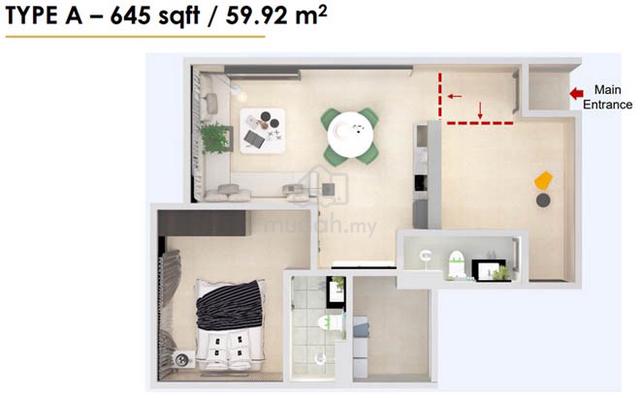 Space Residency @ Johor Bahru 1+1 Bed 2 Bath 645 sqft - Apartment ...