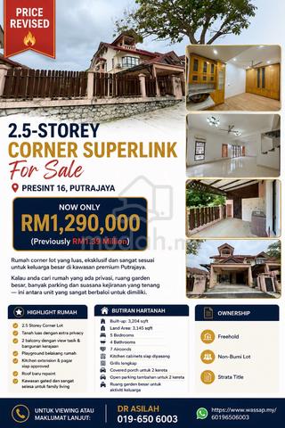 2.5-Storey Corner Superlink For Sale  Presint 16, Putrajaya 1