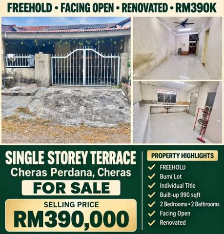 FREEHOLD FACING OPEN RENO Single Storey Terrace Cheras Perdana Cheras 1