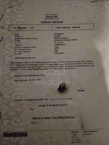 tanah dusun untuk dijual – jerangau dungun 1