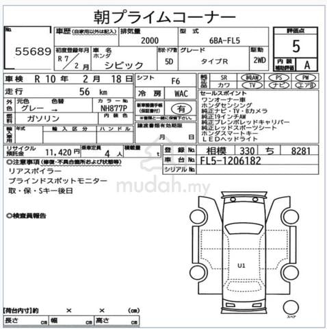 Grade 5A 56KM Honda Civic Type R FL5 New Car F8YW - 2