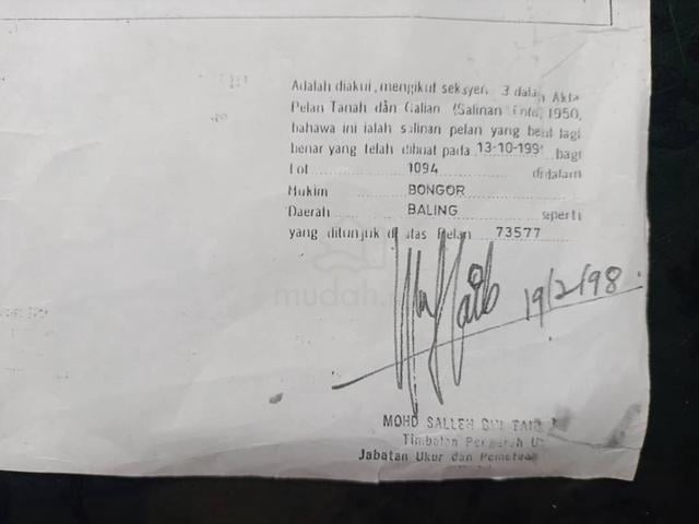 Tanah Kawasan Mukim Bongor, Baling 1