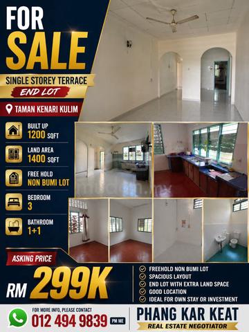 For Sale Taman Kenari Kulim Single Storey Terrace End'lot 1