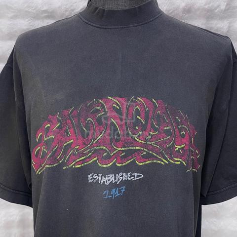 Balenciaga Graphic Print Offshore Washed Grey Tee - photo 3 of 5