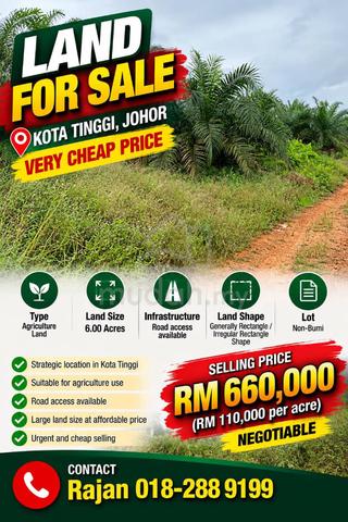 Agriculture Land for Sale — Kota Tinggi, Johor 🔥 Very Cheap Price 1
