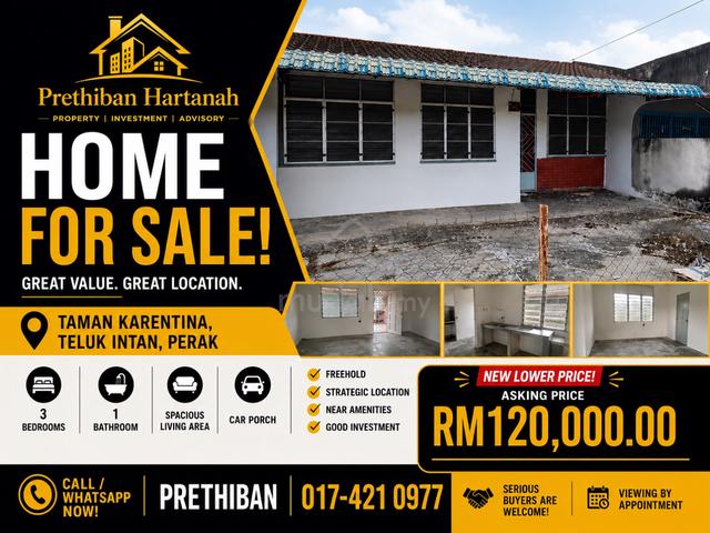 {TELUK INTAN} Rumah Satu Tingkat Untuk Dijual di Taman Karentina 1