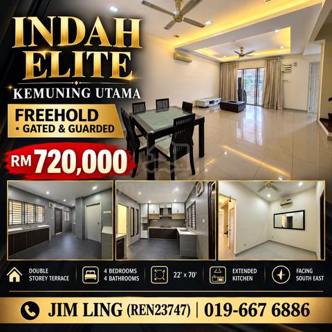 [Fully Renovated] 2 storey Indah Elite, Kemuning Utama, 22x70 1